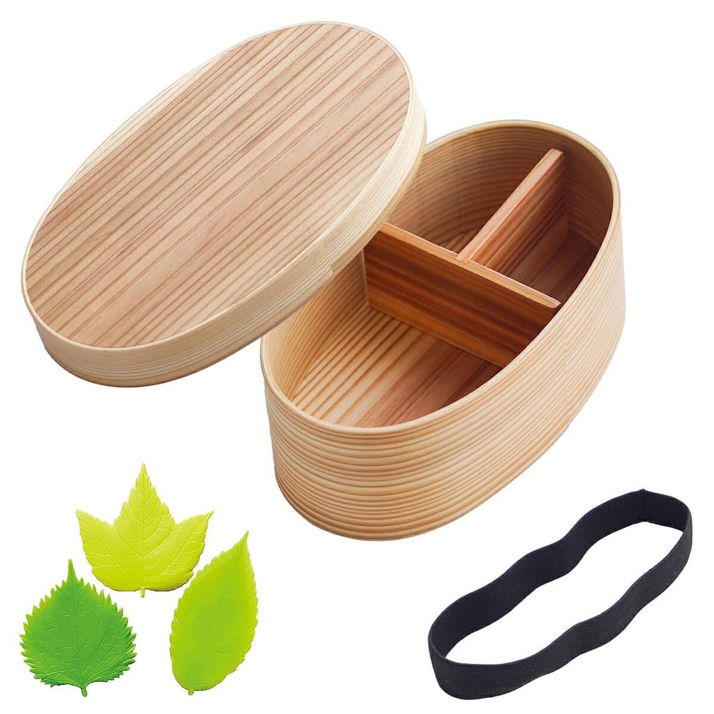 Dento Honpo Wooden Bentwood Bento Microwave and Dishwasher Small with Lunch and Silicone Leaf Finished in Japan with Yamanaka Suitable for elementary