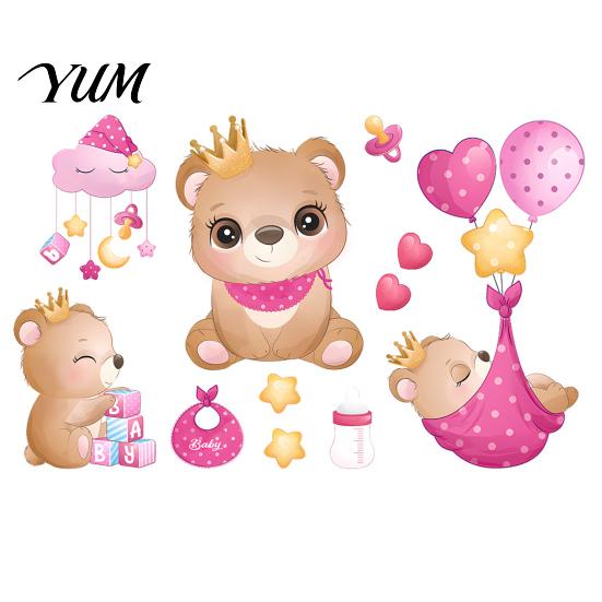 Versatile Wall Decor for Home Office Cute Bear Stickers Kids Room, PVC Waterproof Cartoon Animal Self Adhesive Bedroom Decals, Removable Art