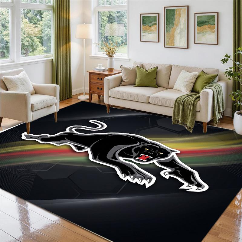 Penrith Panthers Design Crystal Velvet Rug Soft Decorative Mat for Bedroom Entrance