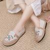 Aesthetic Comfortable Linen Weaving Slip On Embroidered Shoes for Women New In High Quality Summer Casual Cheap Woman Footwear