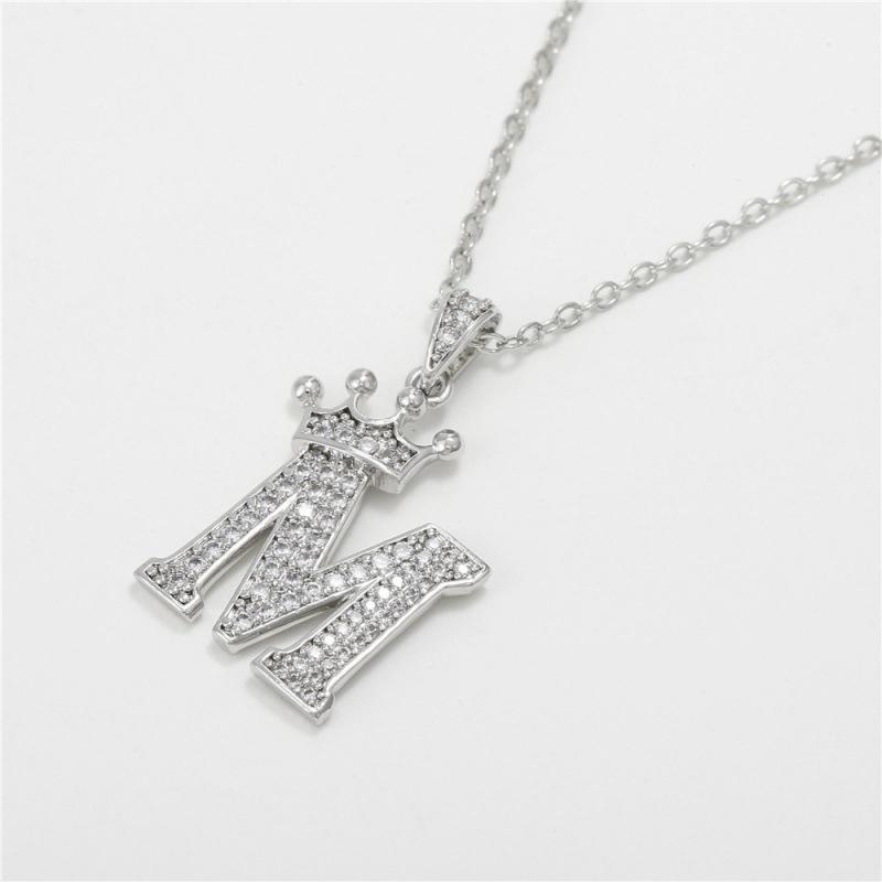 Серебряная подвеска-буква в виде короны из кубического циркония, ожерелье, хип-хоп, панк, алфавит, ювелирные изделия
