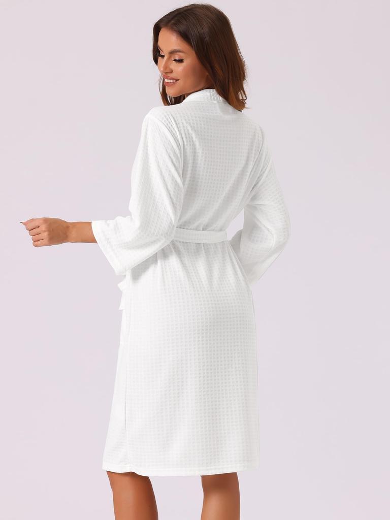 Cheibear Women's Waffle Bathrobe, Soft Kimono, Spa & Bath, Mid-Length, White, Size S