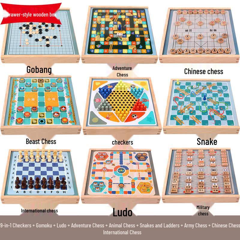 Kids 9-in-1 Wooden Board Game Set