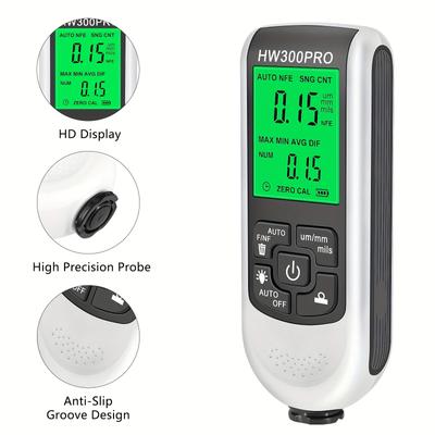 HW300PRO Digitales Schichtdickenmessgerät, 0-2000UM Bereich, Fe und NFe Dual Technologie, Hochpräziser Autolackfilmtester