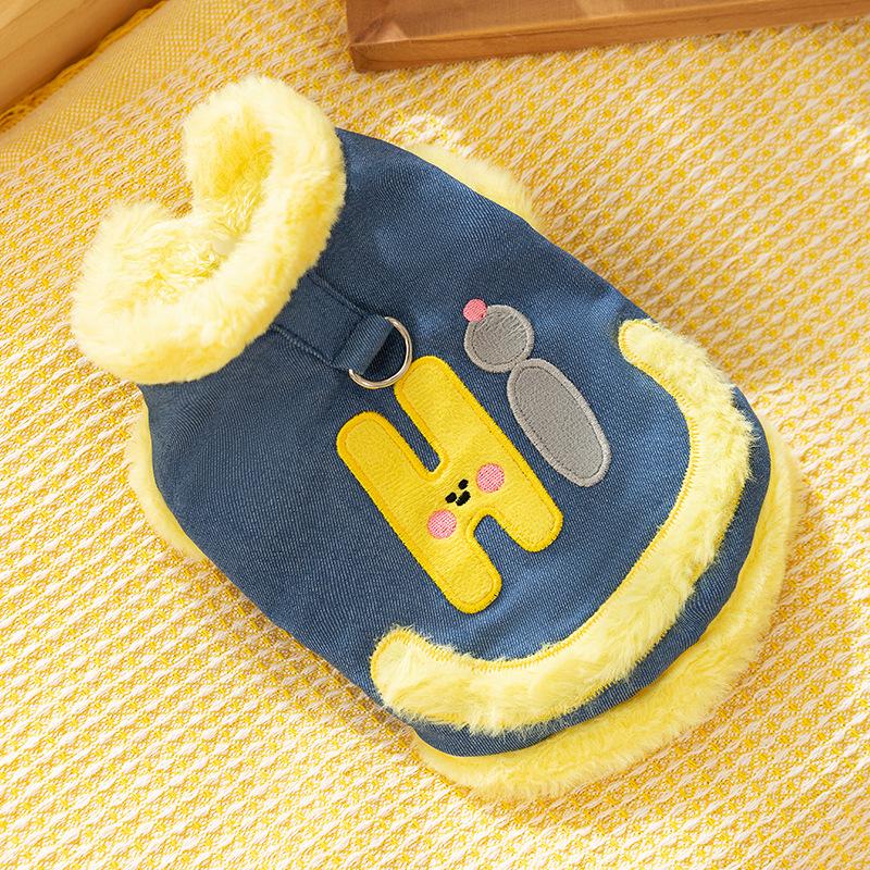 

Улыбающийся тяговый осенне-зимний бархатный утолщенный теплый собачий джинсовый жилет для маленькой собаки, котенка, собаки, домашней одежды XS (recommended weight 1-1.5kg)