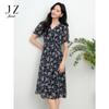 JUZUI French Elegant Floral Print Midi Dress
