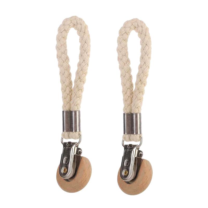 2PC Wood Durable Towel Clip Home Decoration Hook Bathroom Cotton Rope Multi-Function Hanger Rural Style 11.5x3cm
