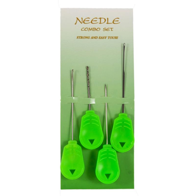 

4pcs Fishing Bait Drill Crochet Needle Threader With Handle Pill-shaped Bead Bait Needle Fishing Green four-piece suit