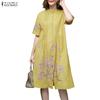 ZANZEA Women Casual Round Neck Half Sleeve Loose Floral Print Dress