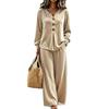 European and American women's clothing women's new velvet casual button V-neck long-sleeved top and trousers two-piece set
