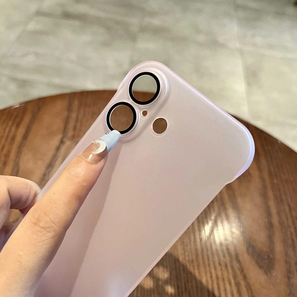 Ultra Thin Slim Matte Phone Case for iPhone 16 15 14 13 Pro Max Glass Camera Protector No Border PC Cover