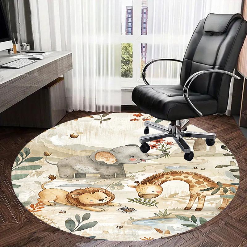 1 Stück Safari Elefant Rutschfester Runder Teppich, Büro, Familie, Schlafzimmer, Großer Teppich Innen Teppiche, Lebendige Farben-Z0496