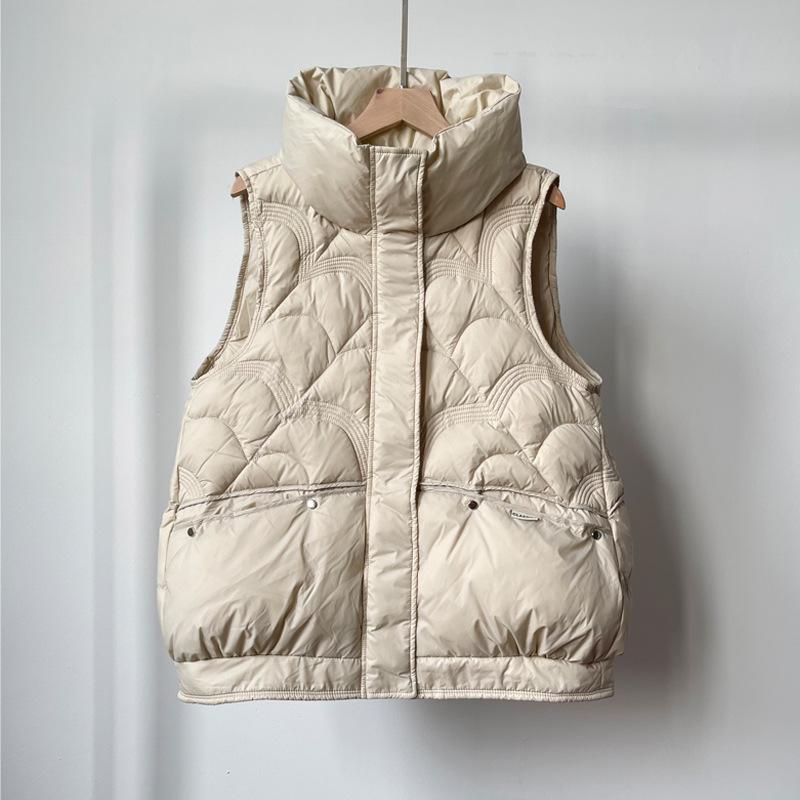 Down Vest Women's Short New Spring and Autumn Wear Stand-up Collar Vest Vest Vest Small White Duck Down Vest Tide