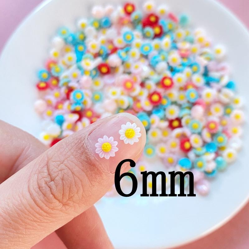 100Pcs New Mini Cute 6mm Flower Series Flat back Resin Cabochons Scrapbooking DIY Jewelry Craft Decoration Accessorie