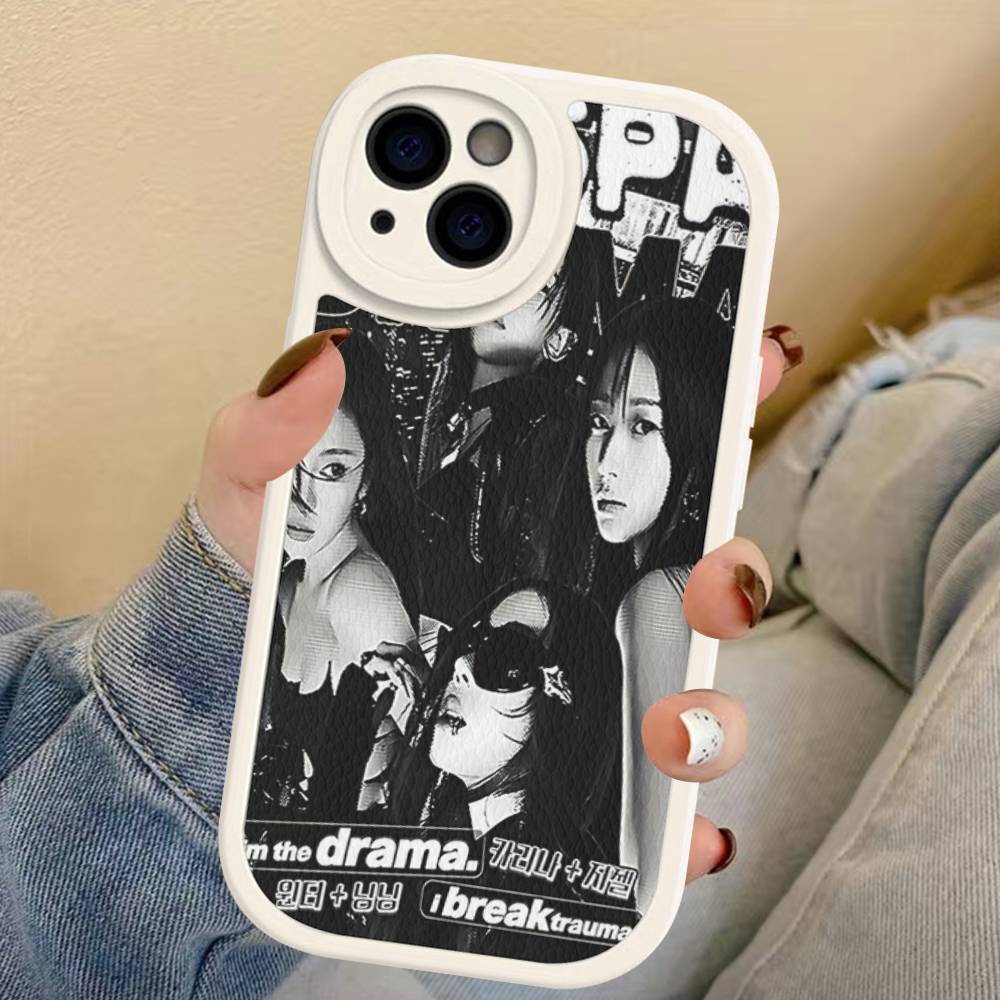KPOP A-aespa Phone Case For IPhone 16 15 14 13 12 11 Pro Max Plus Soft Leather Cover