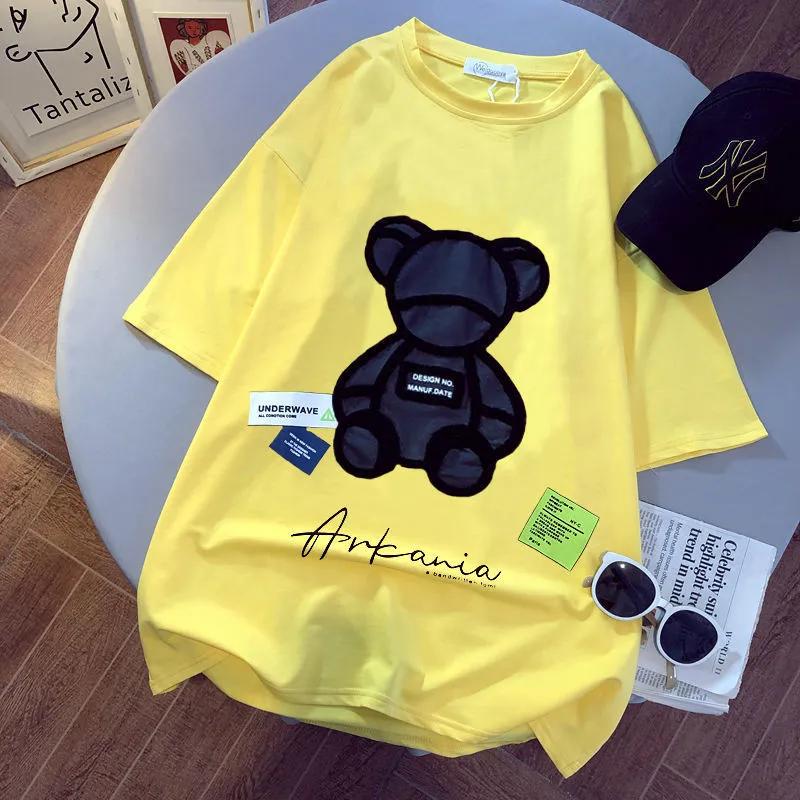 Women's T-shirts Harajuku Girls Plus Oversize Tops O-neck Short Sleeves Loose Summer Tshirt Embroidery Bear Tshirt Tees