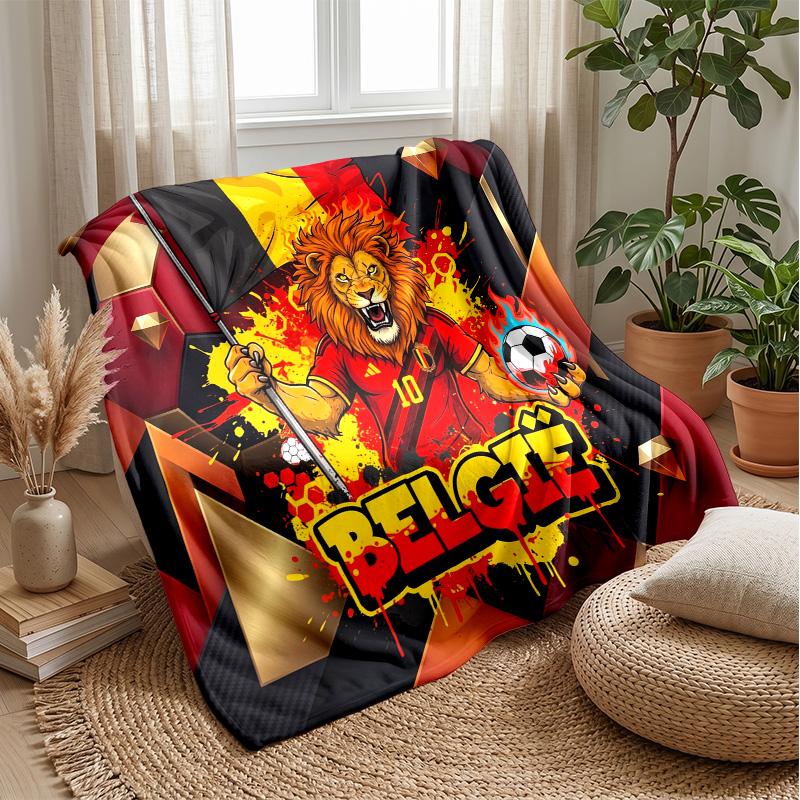 Belgium Football Printed Flannel Blanket Skin Friendly Warm Decorative Throw for Indoor Couch Bed Daily Use