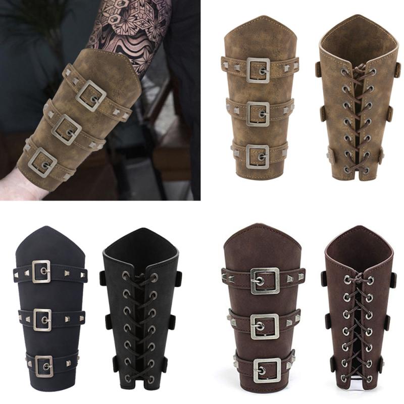 Bărbați Medieval Cosplay Armură din Piele PU Mănuși Manșete cu Șireturi Viking Pirat Cavaler Mănușă Brățară Brățară Accesorii Steam Punk