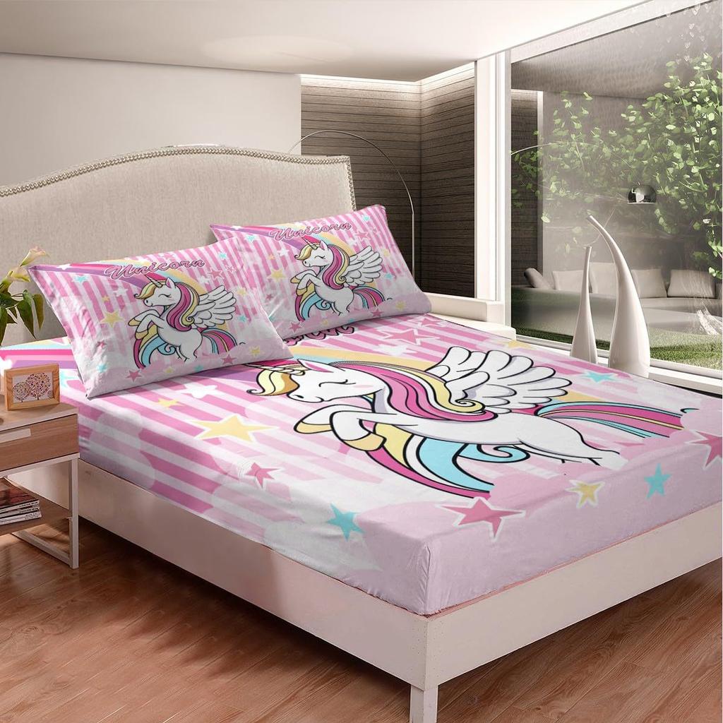 Cartoon Unicorn Pattern Mattress Three-Piece Digital Printing Mattress Bedding Set Adult Children