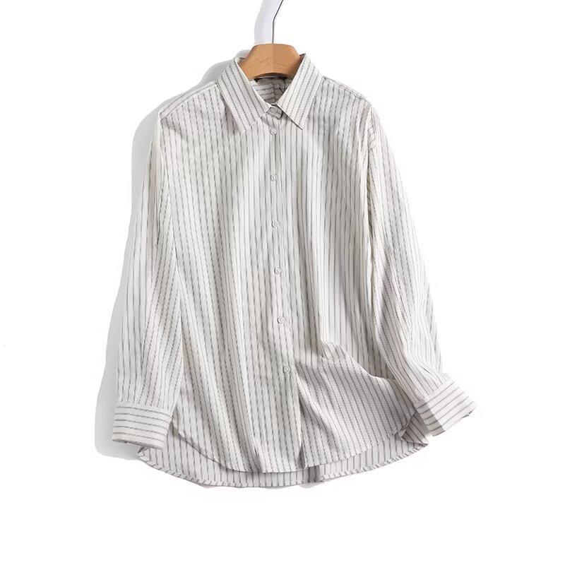 

Женская летняя полосатая повседневная рубашка с длинным рукавом Large