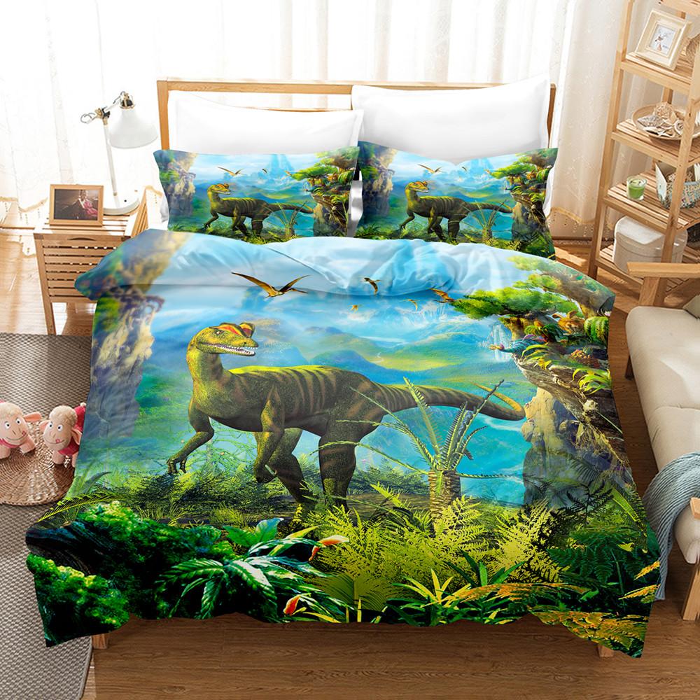 Jurassic Age Dinosaur Bedding Set For Kids, Duvet Cover, Pillow Shams, Microfiber Fabric, Boys Bedroom Decoration, T-Rex Raptors