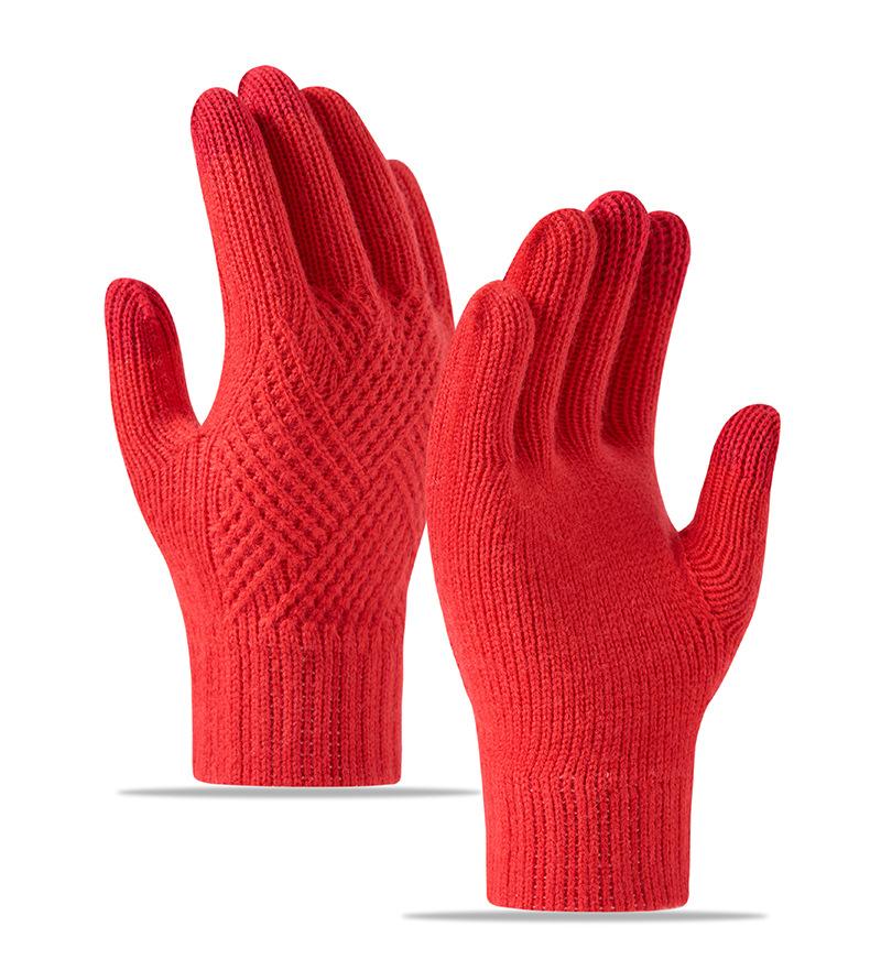 Winter Warm Knitted Gloves Fleece Lined Thick Touchscreen Cycling Flat Knit Gloves Solid Color Premium Black