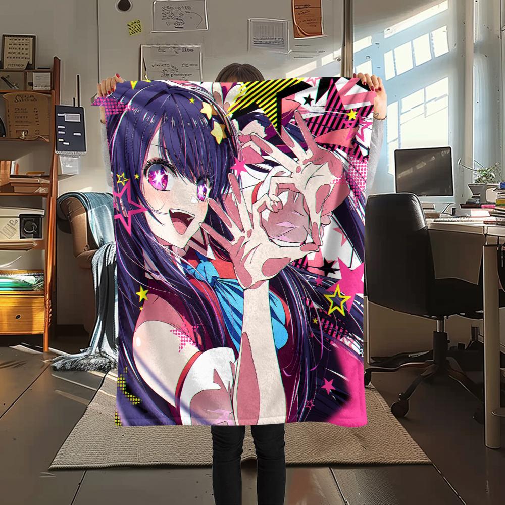 1pz Coperta in Flanella con Stampa Oshi No Ko, Alta Qualità per Tutte le Stagioni, Decorazione per la Casa, Calore e Comfort, Perfetta per Regali di Natale