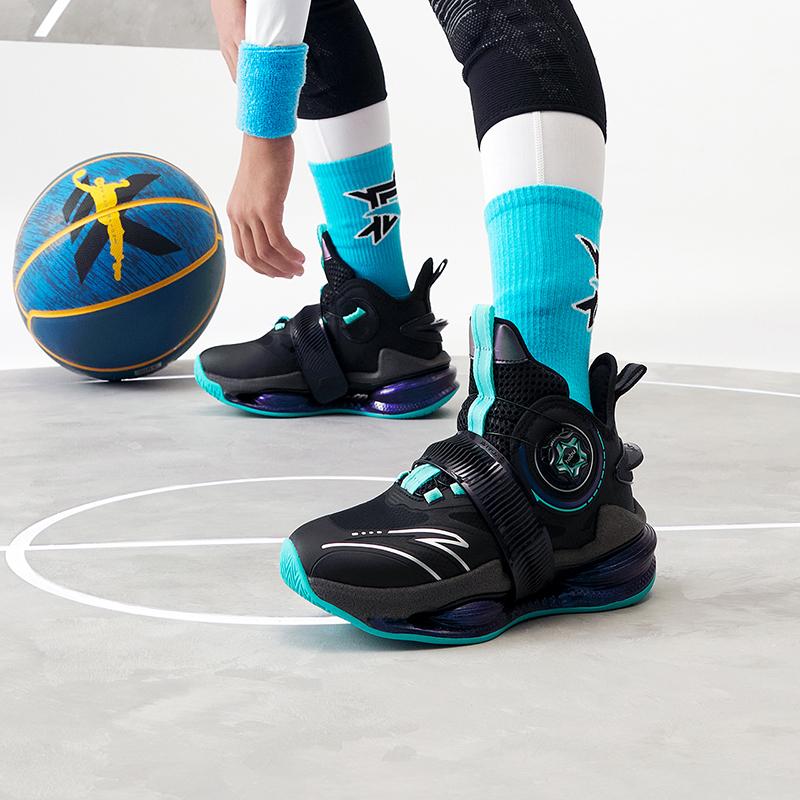 Anta Kids Air Cushion Mesh Non-Slip Shock Absorbing Wear-Resistant Breathable Casual Shoes Kids Sneakers Black Green 312241110-5