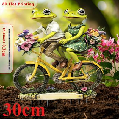 Radfahrendes Froschpaar, 2D flaches Acryl, Dekoration, geeignet für Garten, Topfpflanze, Außenbereich, Weihnachten, Halloween