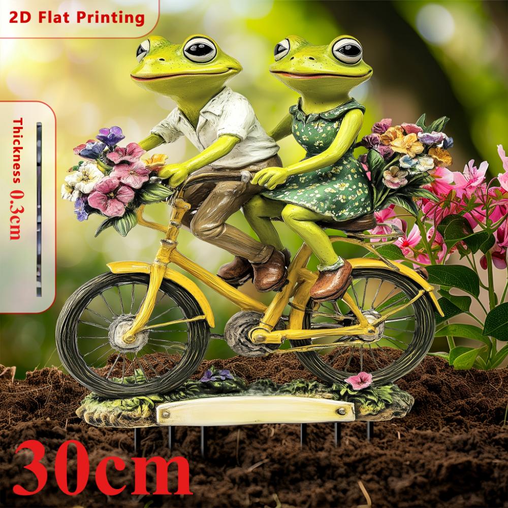 Cycling Couple Frog, 2D Flat Acrylic, Decoration, Suitable for Garden, Potted Plant, Outdoors, Christmas, Halloween