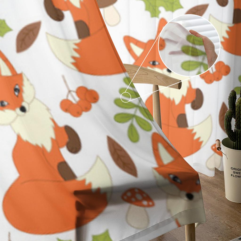 Cute Foxes Mushrooms Berries Leaves Sheer Curtains for Living Room Transparent Tulle Window Curtain Bedroom Kitchen Veil Drapes