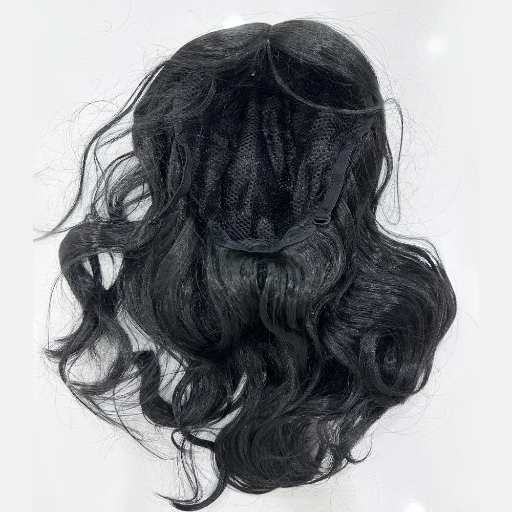 Wavy Synthet Soft Light Black Medium Length Wigs for Women Middle Part Synthetic Hair Wavy Wig with Upgraded Strands