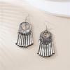 Round Hollow Fringed Earrings, Metal Material Elegant Miao Silver Temperament Versatile Daily Travel Earrings