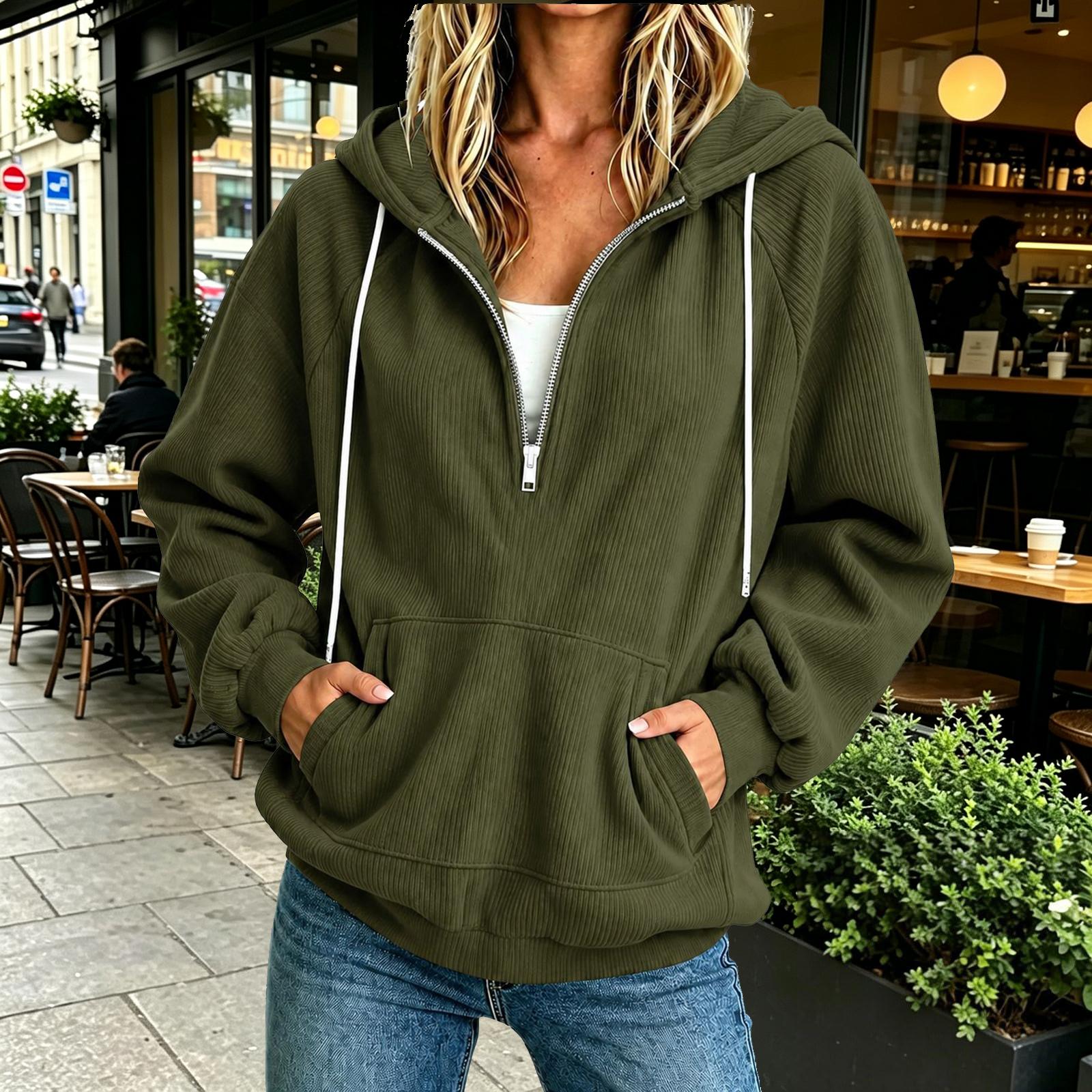 Women s Casual Half Zip Long Sleeve Loose Fit Color Hoodie L