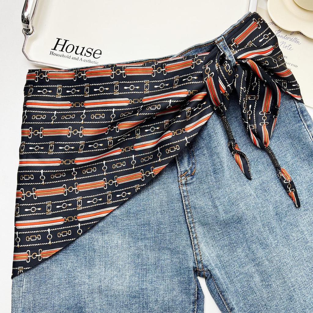 Všestranný etnický hedvábný šátek: Dámský pásek na zavazování v pase, trojúhelníkový pásek a cestovní doplněk