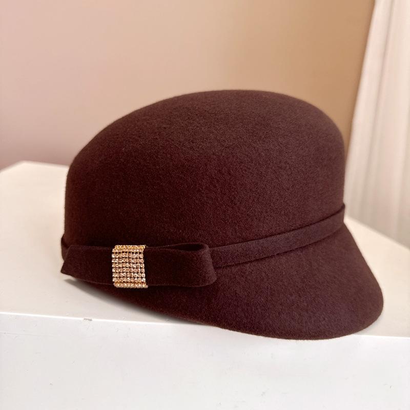 Französischer Promi-Reiterhut mit Strassschleife Herbst-Winter-Hut aus australischem Wollfilz Premium-Newsboy-Hut für den Außenbereich