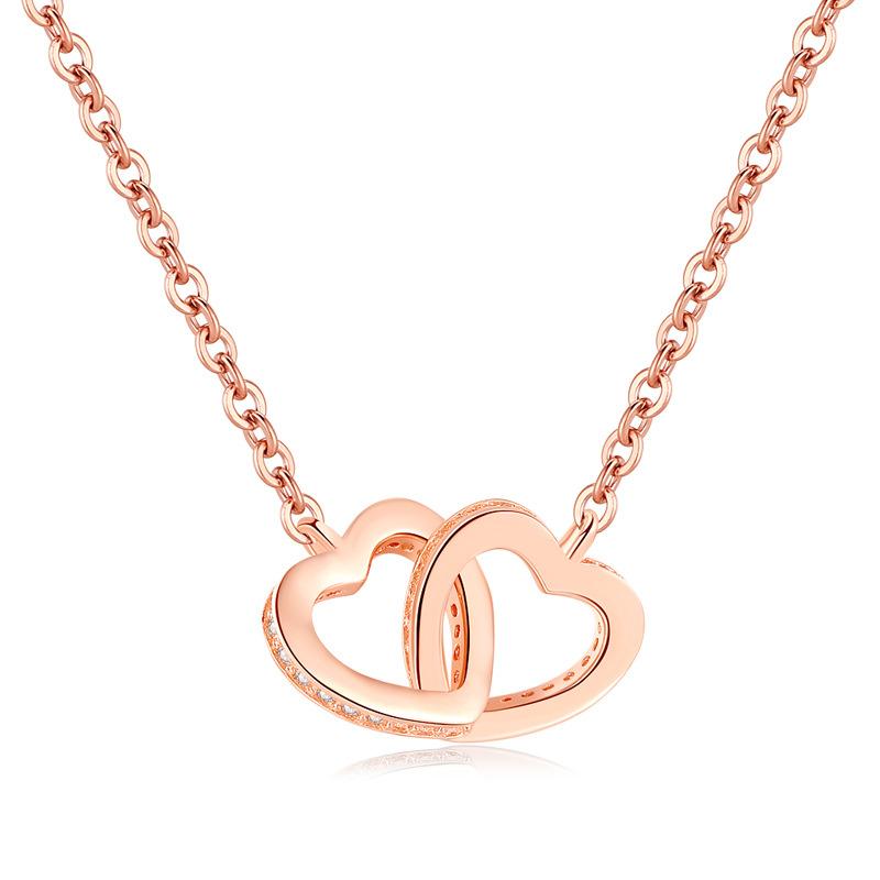 Double Love Necklace Female Simple Heart To Heart Matching Pendant Student Mori Collar Chain Neck Neck Chain