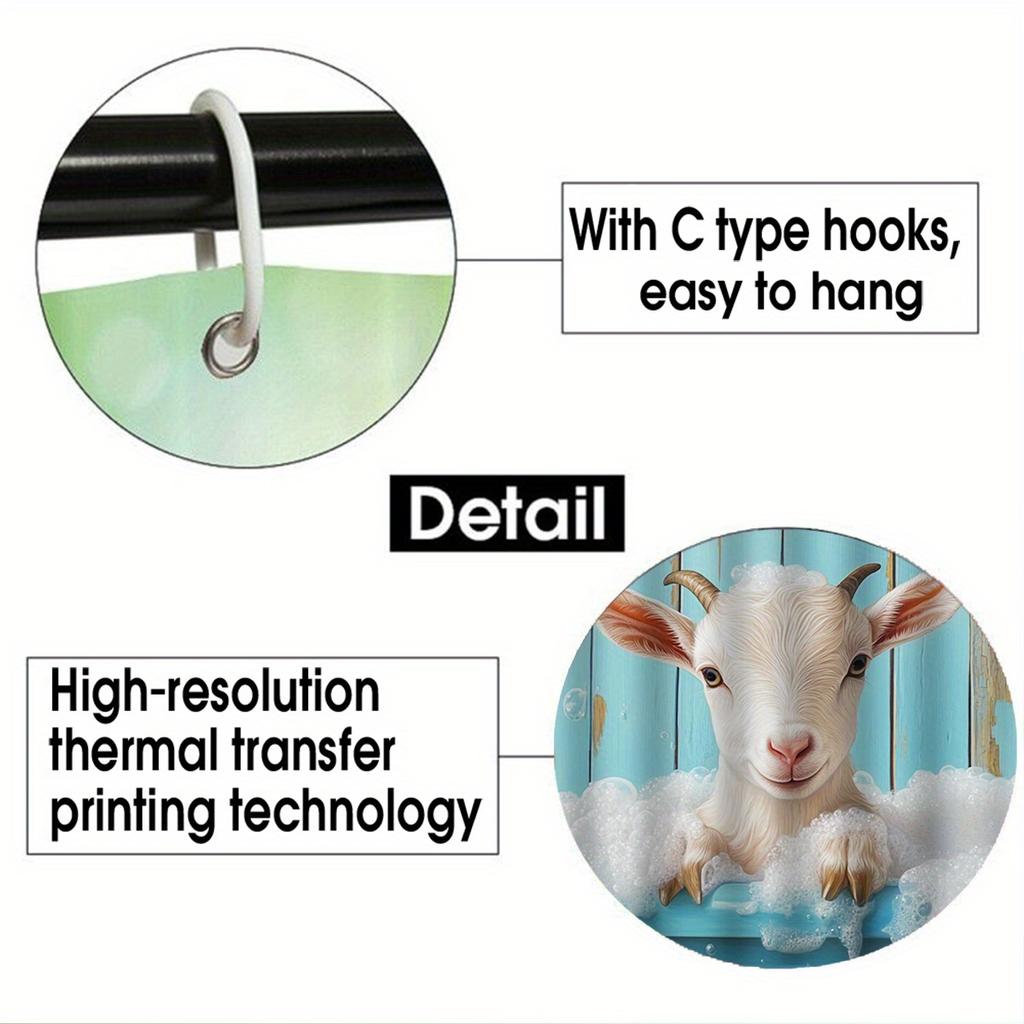 4Pcs Warm Blue Wooden Board Pattern Bubble Bath Sheep Pattern Shower Curtain Set Bathroom Curtain, Bathroom Decor Floor Mat
