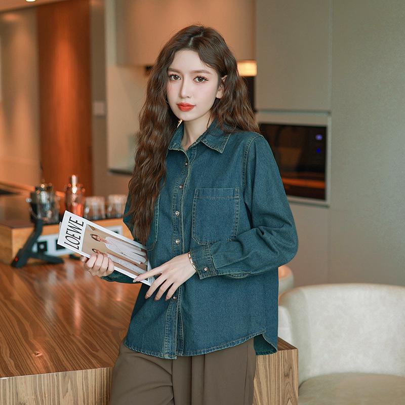 

Women s Retro Elegant Soft Denim Shirt - Versatile & Skin-Friendly Design XL синий