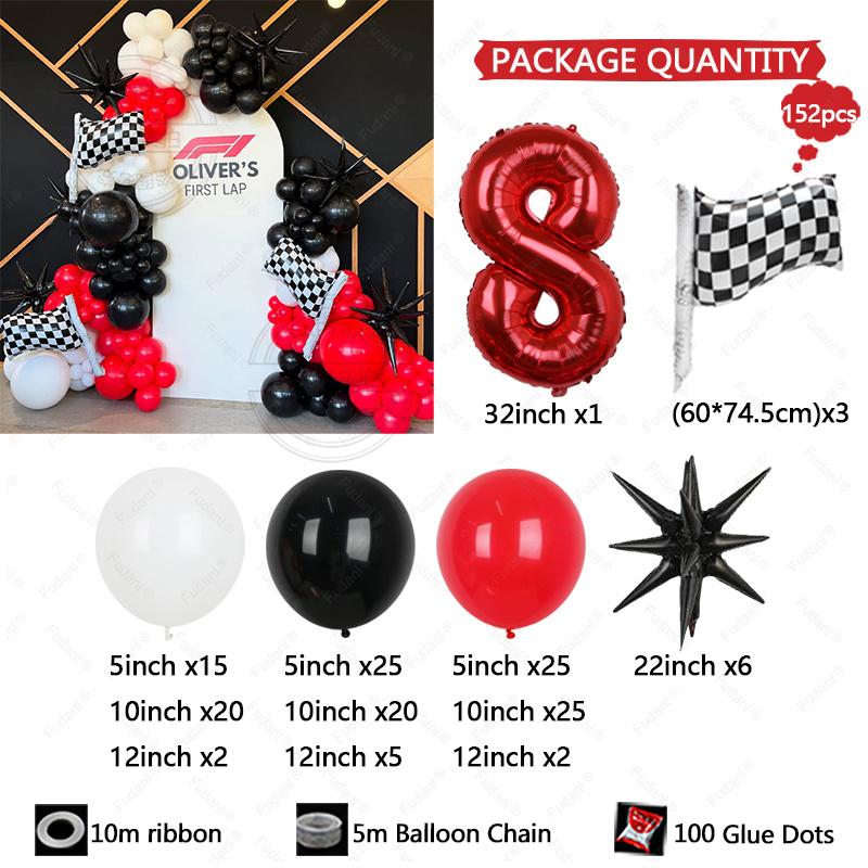 152Pcs Race Car Theme Balloon Garland Arch Kit Red Black White Latex Balloons Boy's Birthday Party Baby Shower Decoration Gift