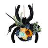 Halloween Spider Wreath for Front Door Wooden Black Spider Shaped Door Sign with Artificial Flowers for Indoor Outdoor Wall Decor
