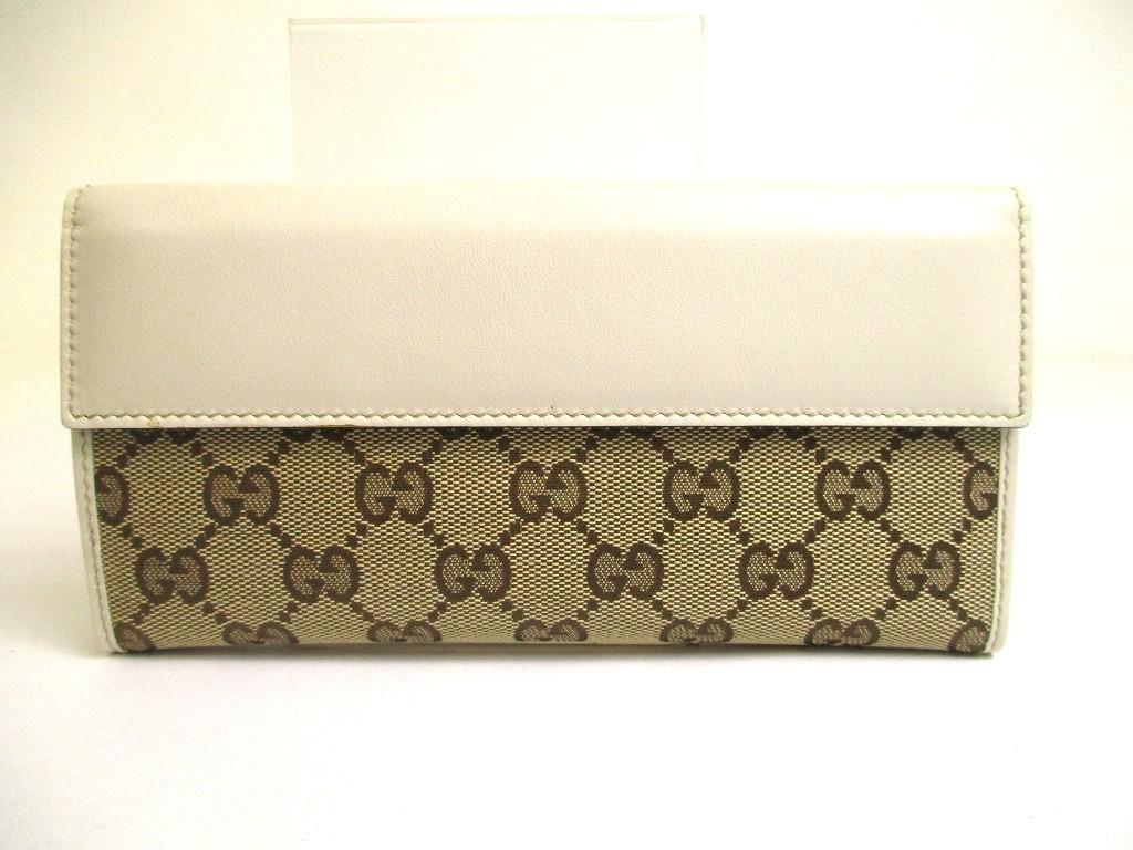 Authentic GUCCI Beige GG Canvas White Leather Heart Motif Flap Wallet #a710  Refurbished