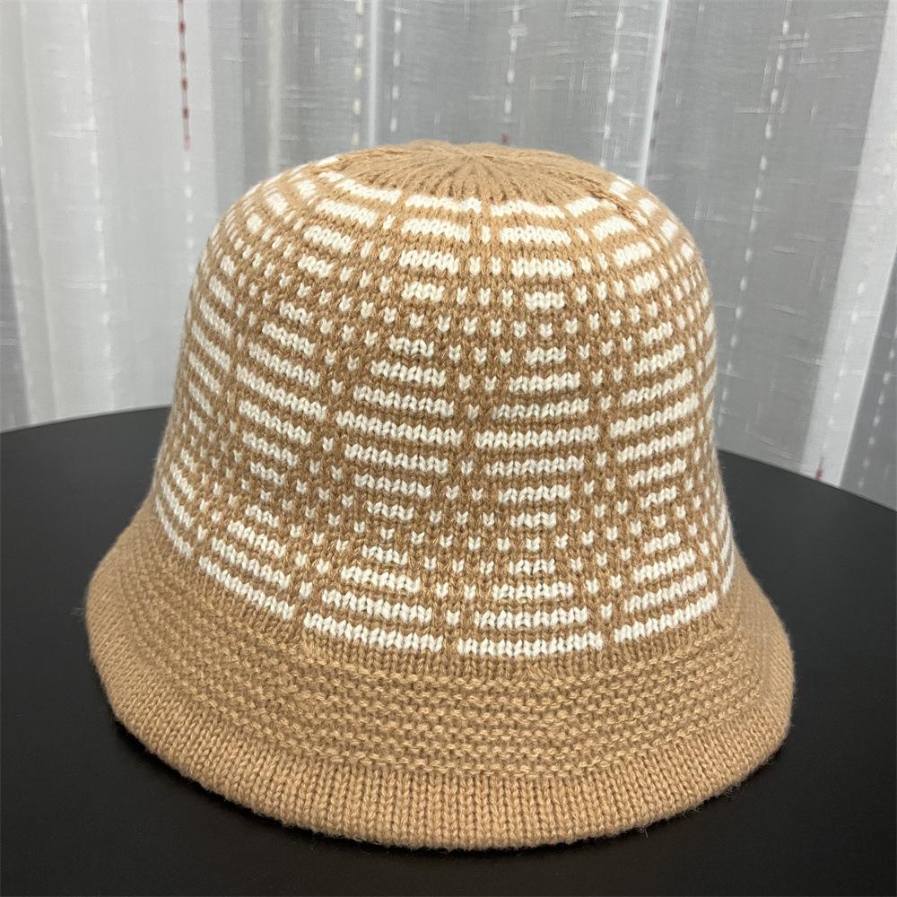 Mixed Color Jacquard Wool Knitted Bucket Hat Women's New Face Small Autumn and Winter Basin Hat Bucket Hat Tide