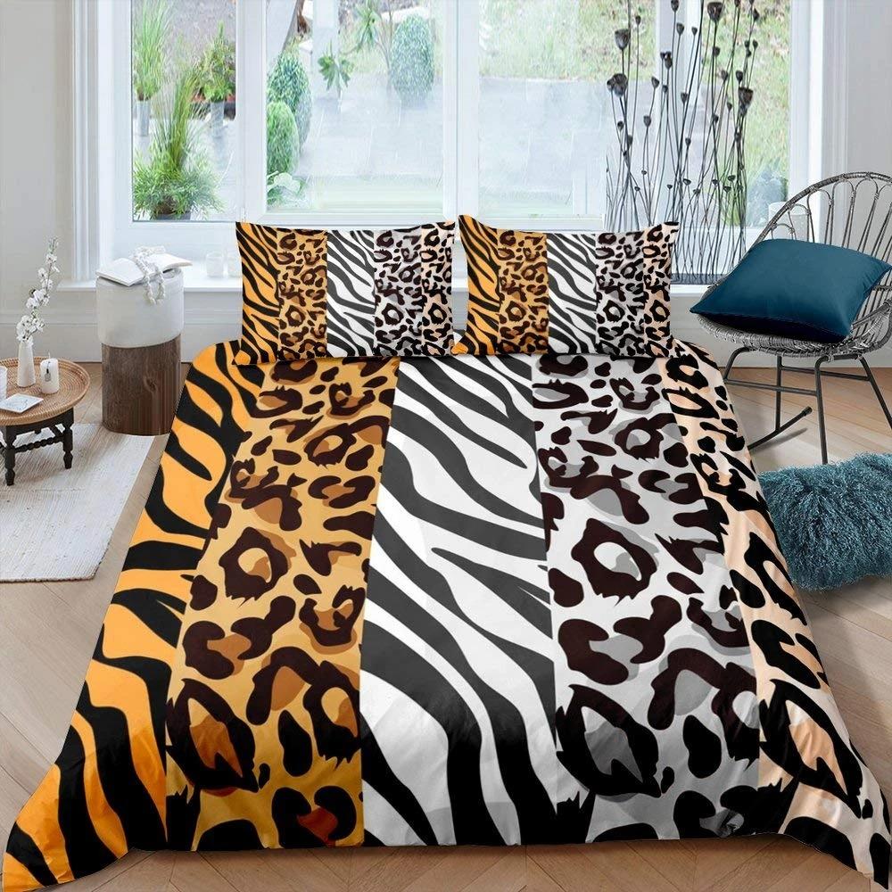 Leopard Print Duvet Cover Set Queen Cheetah Bedding Sets Geometric Comforter Cover African Safari Animal Quilt Cover Room Decor