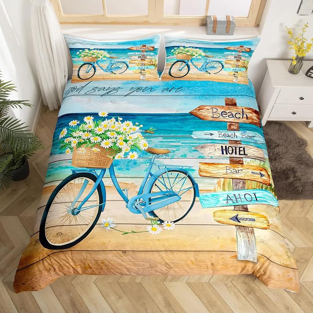 Ocean Duvet Cover Summer Beach Decor Hawaiian Vacation Style Bedding Set Tropical Nature Sea Theme Palm Trees Comforter Covers