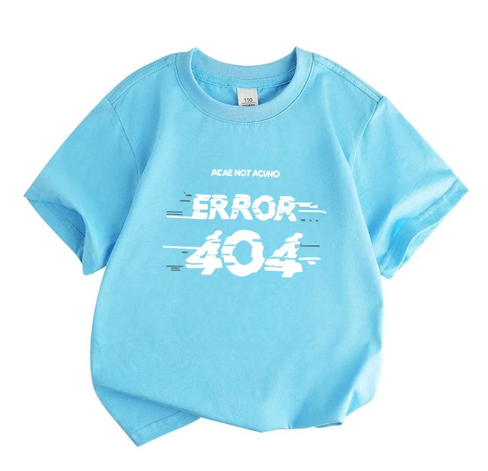 Kids Boys Girls 100% Cotton Crew Neck Short Sleeve T-Shirt, Cool Glitch 404 Error Print Casual Soft Breathable Tees for Daily Home School Outdoor Play