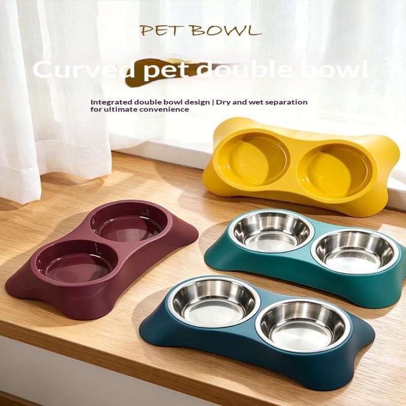 Durable Pet Stainless Steel Double Bowl Rust Resistant Cat Dog Food Water Dish for Small Medium Pets Home Use