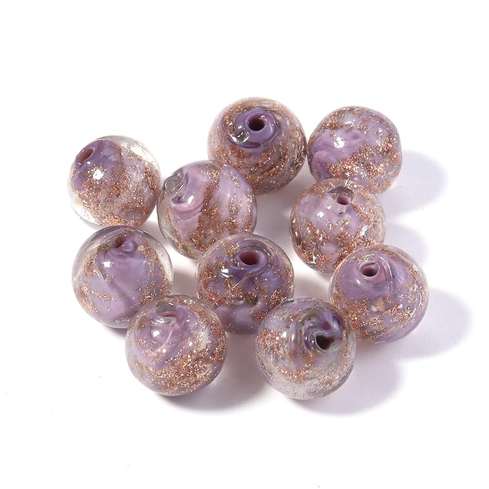10pcs 8/10/12mm Lampwork Beads Colorful Golden Sand Glass Round Loose Beads For Jewelry Making DIY Bracelet Earrings Accessories