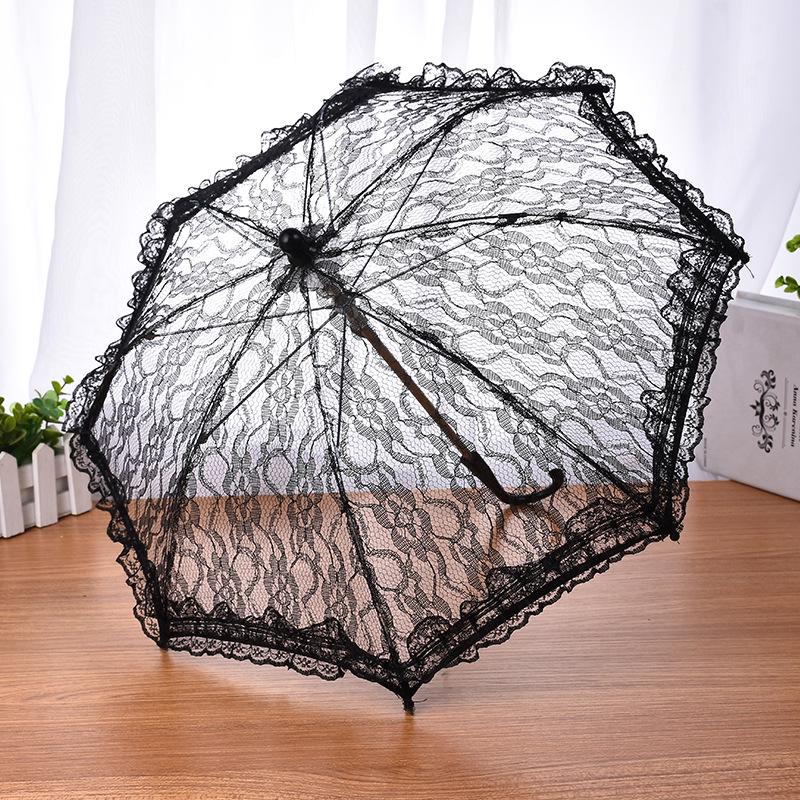 European White Lace Wedding Flower Girl Umbrella - Small Size with Stainless Steel Long Handle.