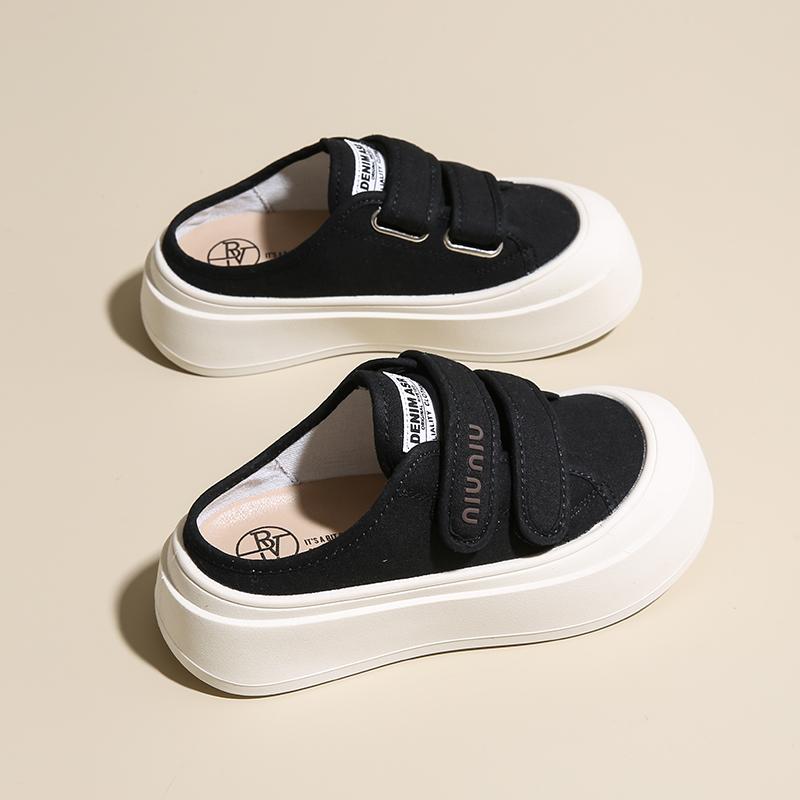 Mode CRLAYDK Mode Dam Canvas Mules Slip-On Casual Plattform Loafers Baklösa Skor Damer Bekväma Gång Utomhus Tofflor